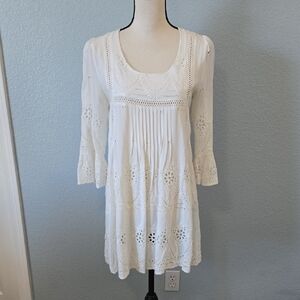 SUNDANCE White Fields Of Beauty Sun Dress Swim Cover Eyelet Sz MEDIUM
